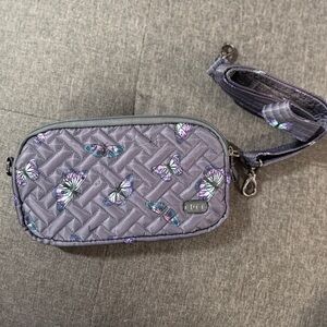 Lug Coupe XL | Quilted Gray/Blue/Purple Butterfly Crossbody Bag